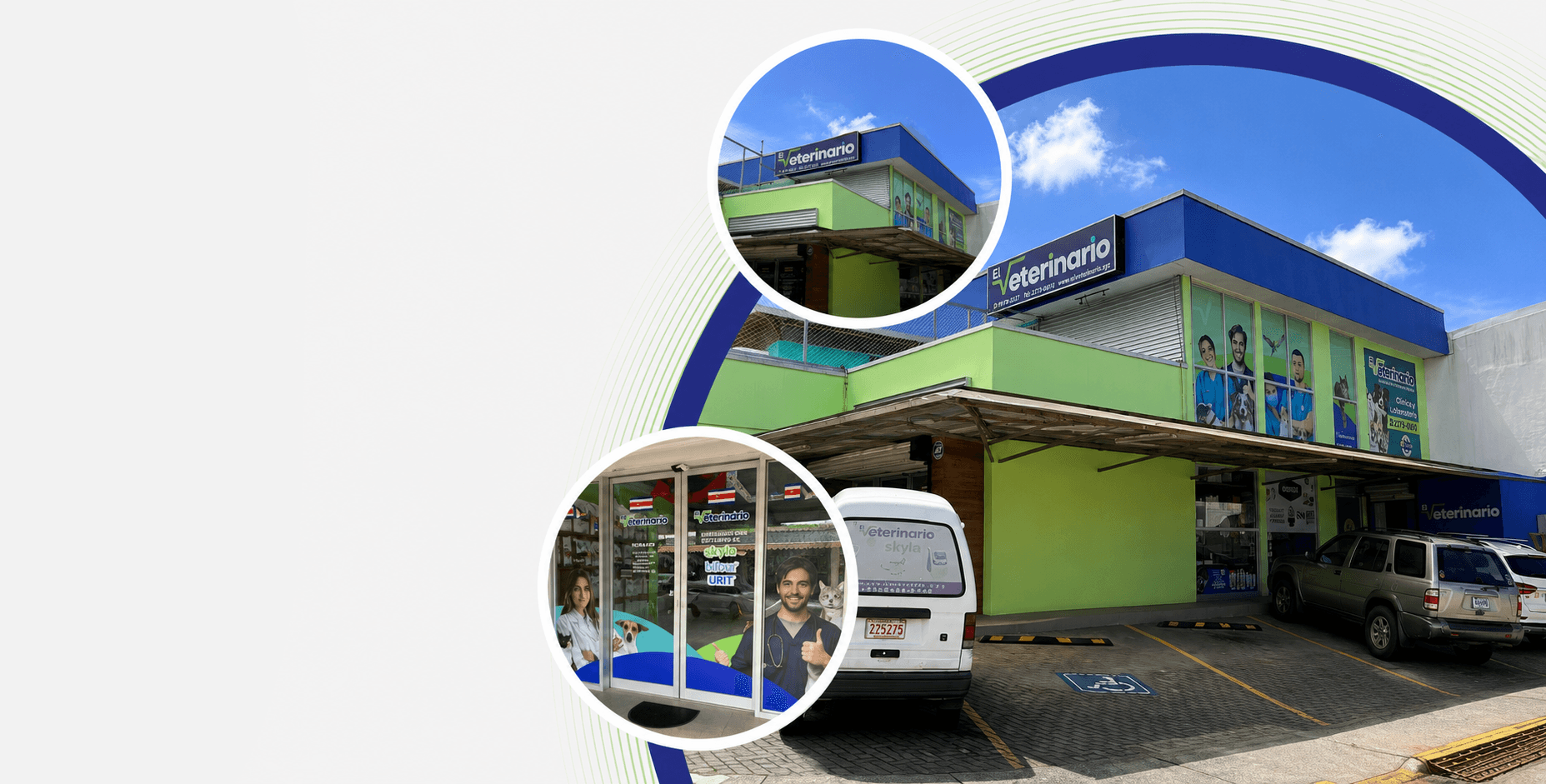 Fachada de la clínica El Veterinario en Concepción de Tres Ríos